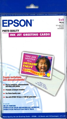 Epson Photo Quality Ink Jet Greeting Cards - 5" x 8", 10 Sheets + Envelopes (S041143)