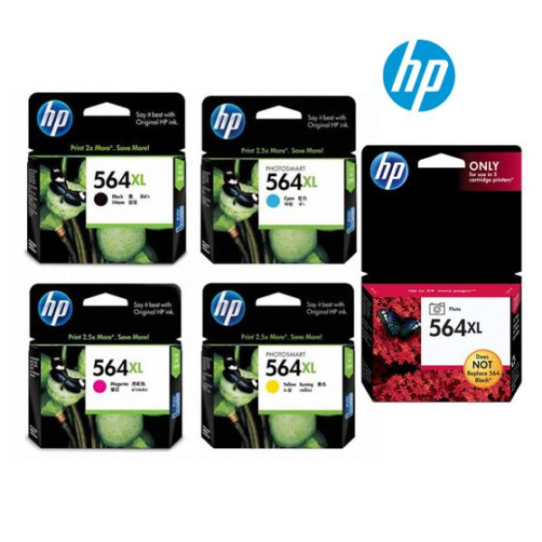 *Sale!* 5X Pack Bundle Hp 564Xl C/M/Y/K/Pbk High Yield Ink Cartridge Set (1Bk 1Pbk 1C 1M 1Y) -