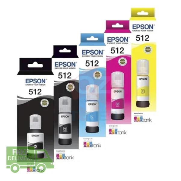 *Sale!* 5X Pack Genuine Epson T512 Refill Ink Bottle Set Value For Et-7700 Et-7750 (1Bk 1Pbk 1C 1M