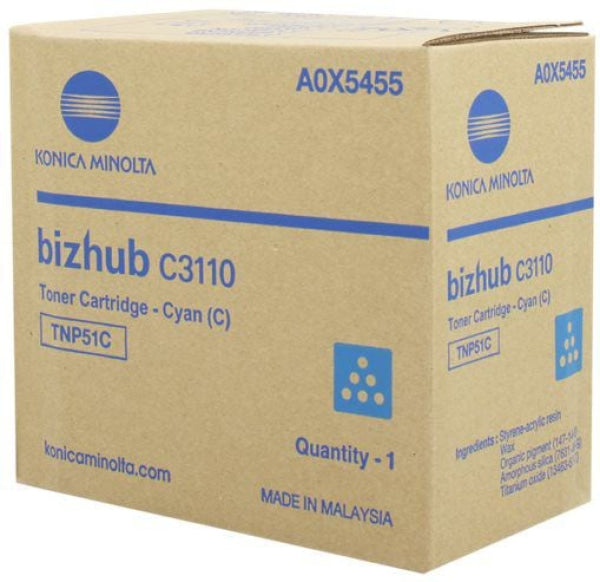 1 X Genuine Konica Minolta Bizhub C3110 Cyan Toner Cartridge Tnp51C A0X5495 -
