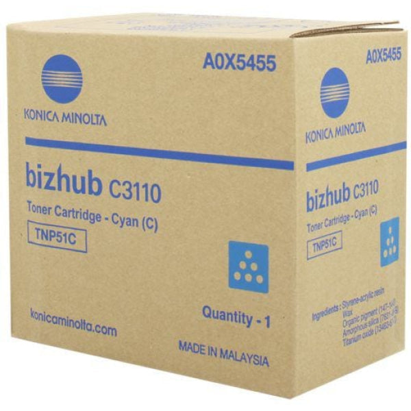 1 X Genuine Konica Minolta Bizhub C3110 Cyan Toner Cartridge Tnp51C A0X5495 -