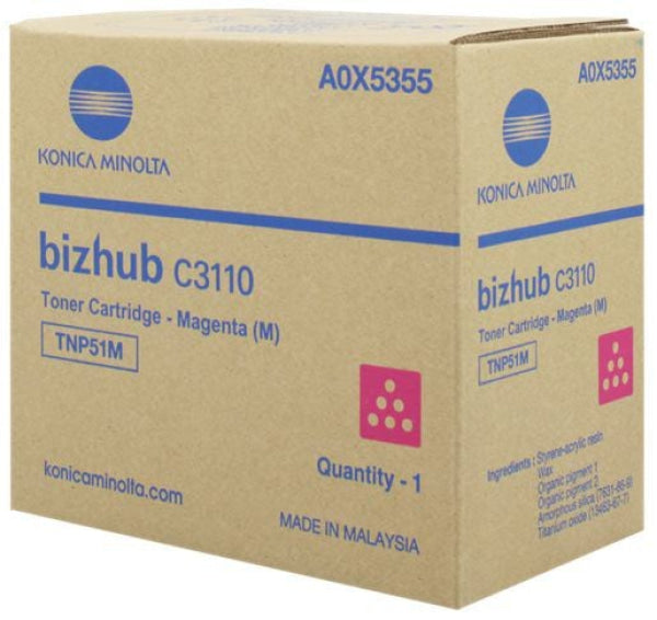 1 X Genuine Konica Minolta Bizhub C3110 Magenta Toner Cartridge Tnp51M A0X5395 -