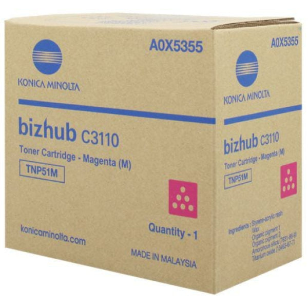 1 X Genuine Konica Minolta Bizhub C3110 Magenta Toner Cartridge Tnp51M A0X5395 -