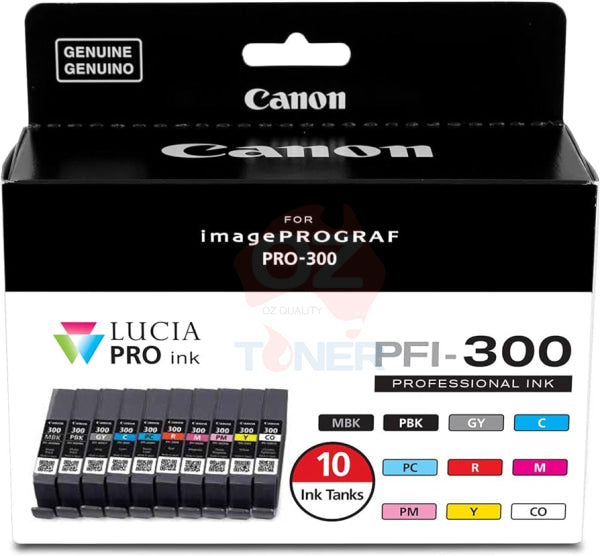 10X Pack Genuine Canon Pfi-300 Ink Cartridge Set (1Mbk 1C 1M 1Y 1R 1Gy 1Co 1Pbk 1Pc 1Pm) For
