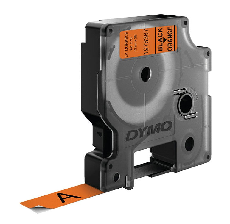 Genuine Dymo D1 Durable Label Tape 12mm x 3m – Black on Orange (1978367)