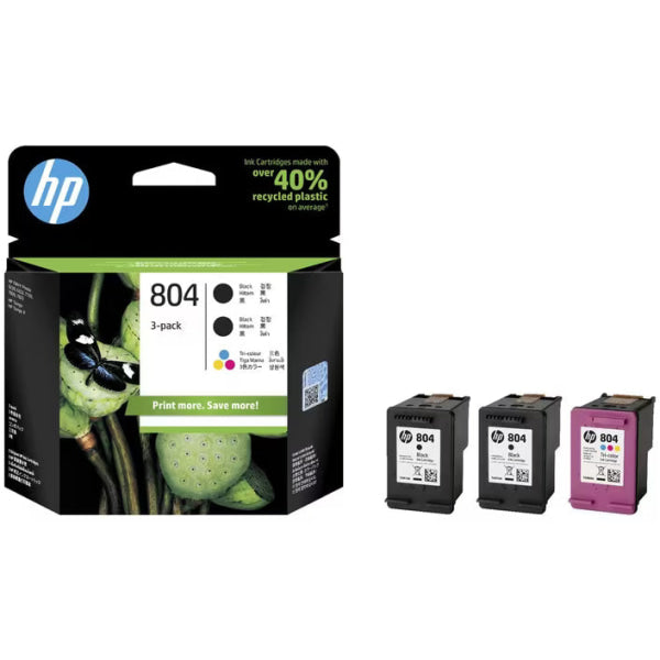 3X Genuine Hp #804 Ink Cartridge Value Combo Pack 6Zd28Aa [2B 1C] -