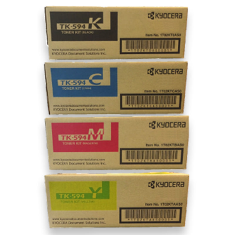 Bundle: 4x Pack Genuine Kyocera TK-594 C/M/Y/K Toner Cartridge Set for FS-C2026MFP FS-C2526MFP