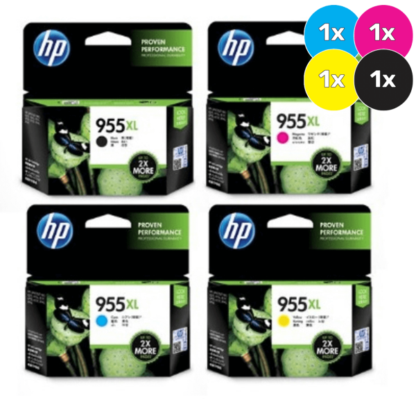 4 Pack Genuine Hp 955Xl Ink Cartridge Set (1Bk 1C 1M 1Y) L0S72Aa L0S63Aa L0S66Aa L0S69Aa Bundle -
