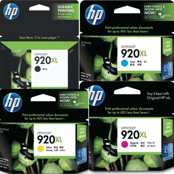 4X Pack Genuine Hp 920Xl Ink Cartridge Set Bundle (1Bk 1C 1M 1Y) Cd975Aa Cd972Aa Cd973Aa Cd974Aa -