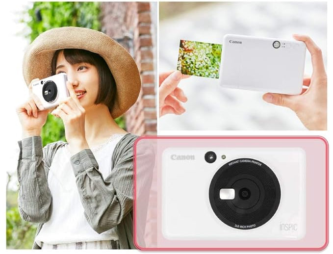 Canon Inspic 2-in-1 Instant Camera + Smart Phone Photo Printer Pearl White [ZV-123-PW]