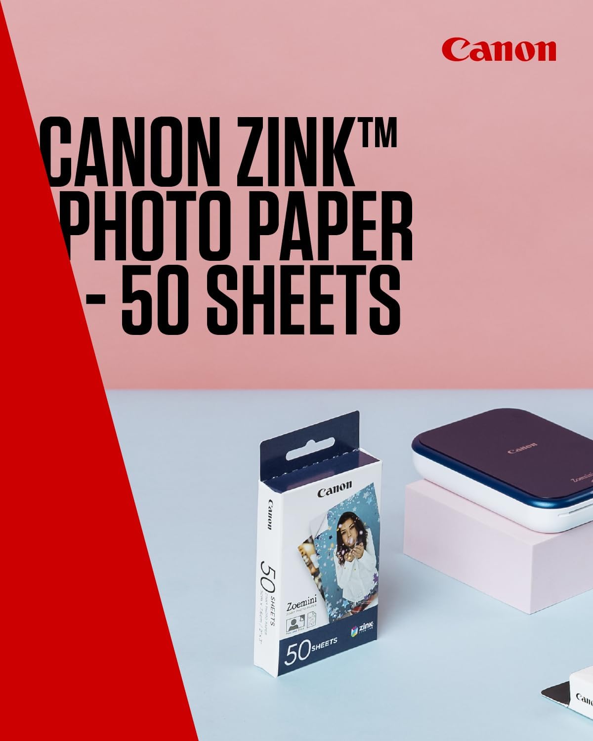Genuine 50x Sheets Canon Zoemini ZINK Glossy Sticky-Backed Photo Paper