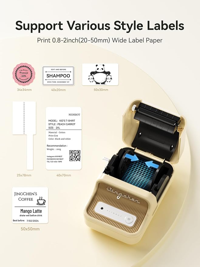 Niimbot B21 Smart Label Printer Creamy white inkless Bluetooth connection printing 50mm label
