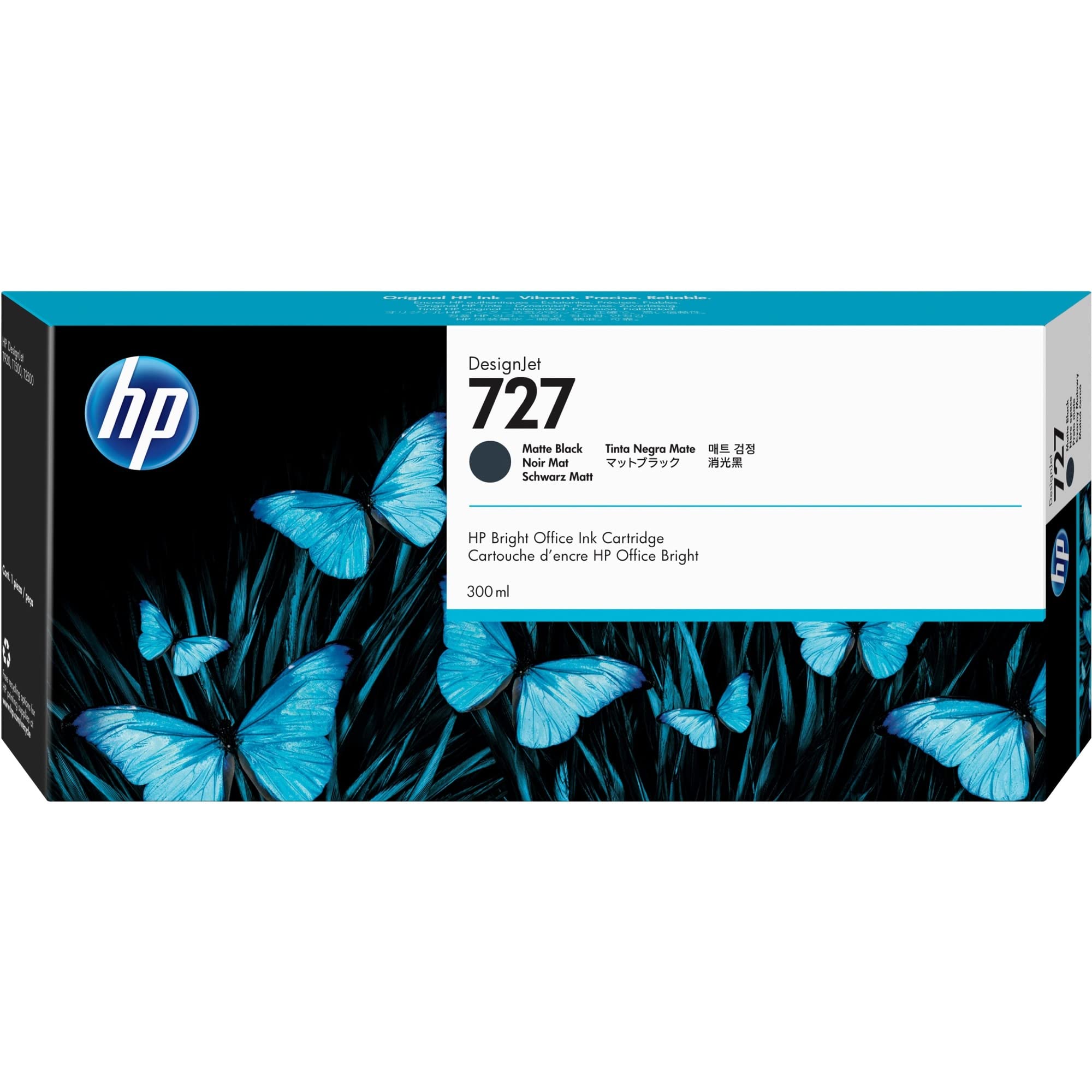 *CLEAR!* Genuine HP #727 Matte Black Ink Cartridge for DesignJet T1500 T2530 T920 T930 300ml [C1Q12A]