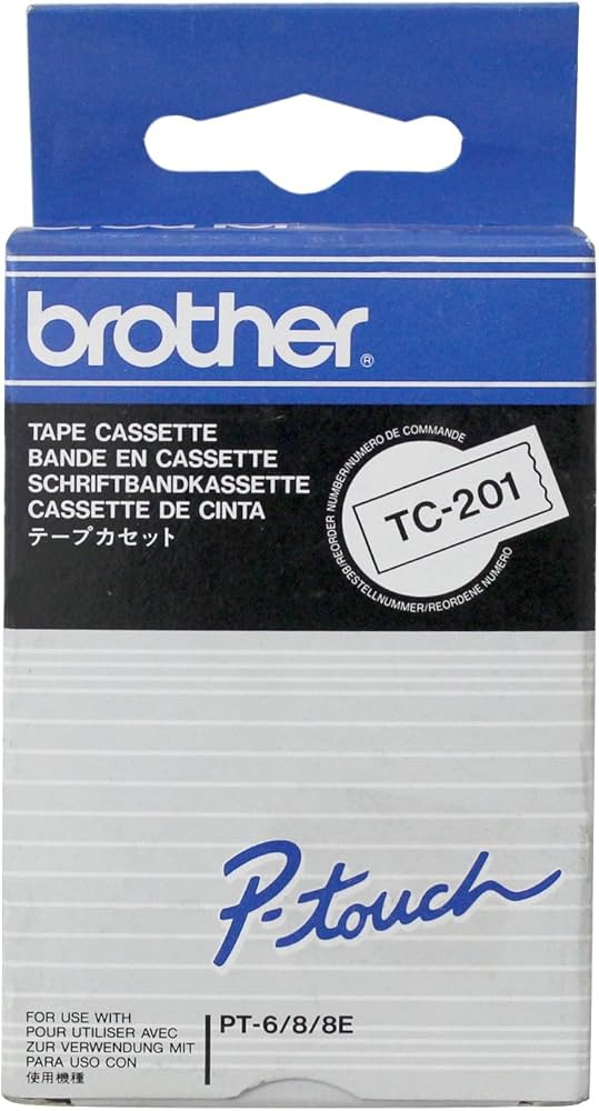 Genuine Brother TC-201 Black-on-White 12mm P-touch Label Tape 7.7m [TC201]