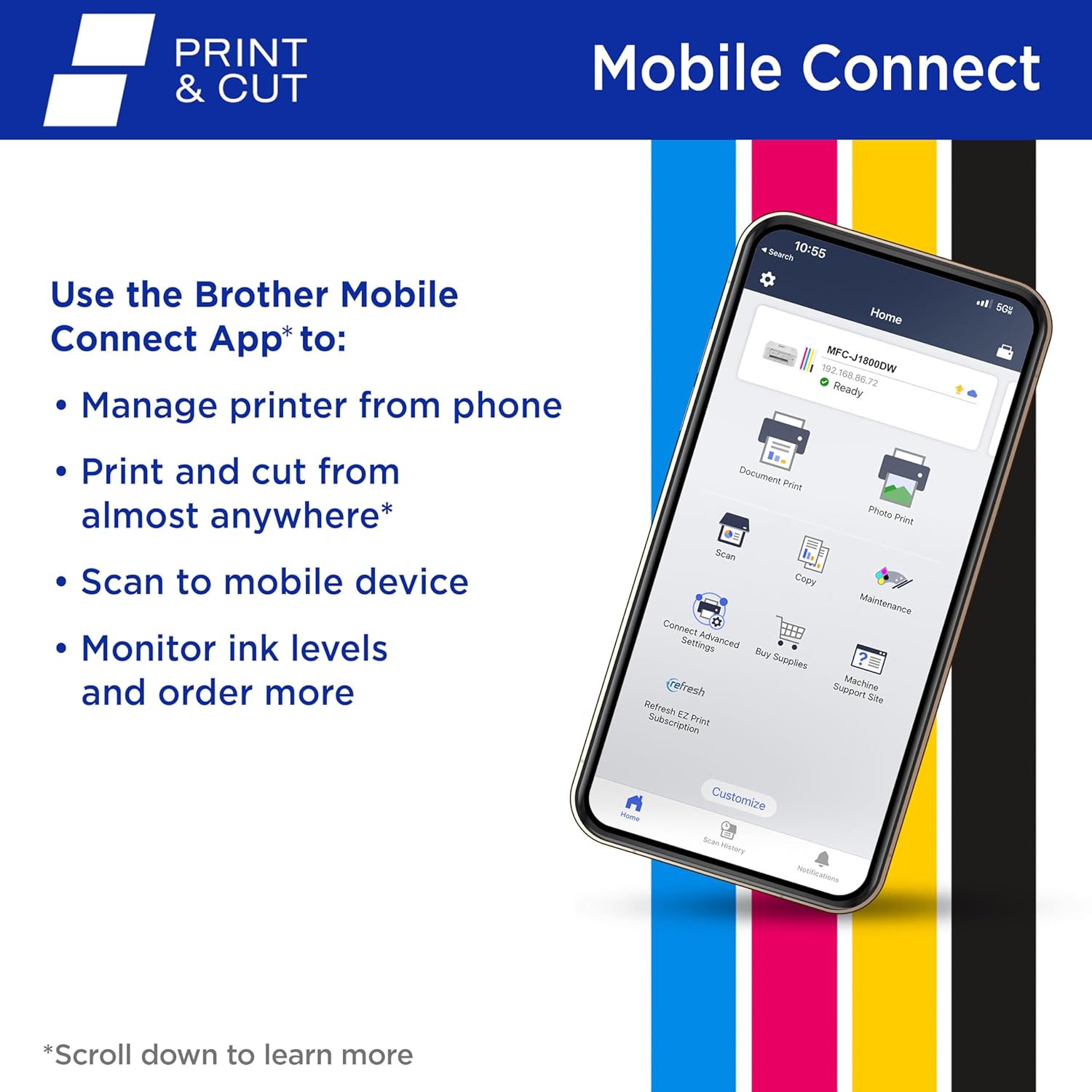 Brother DCP-J1800DW A4/A5 Print & Cut Multifunction Inkjet Wireless Printer+ADF+Paper Cutter LC431