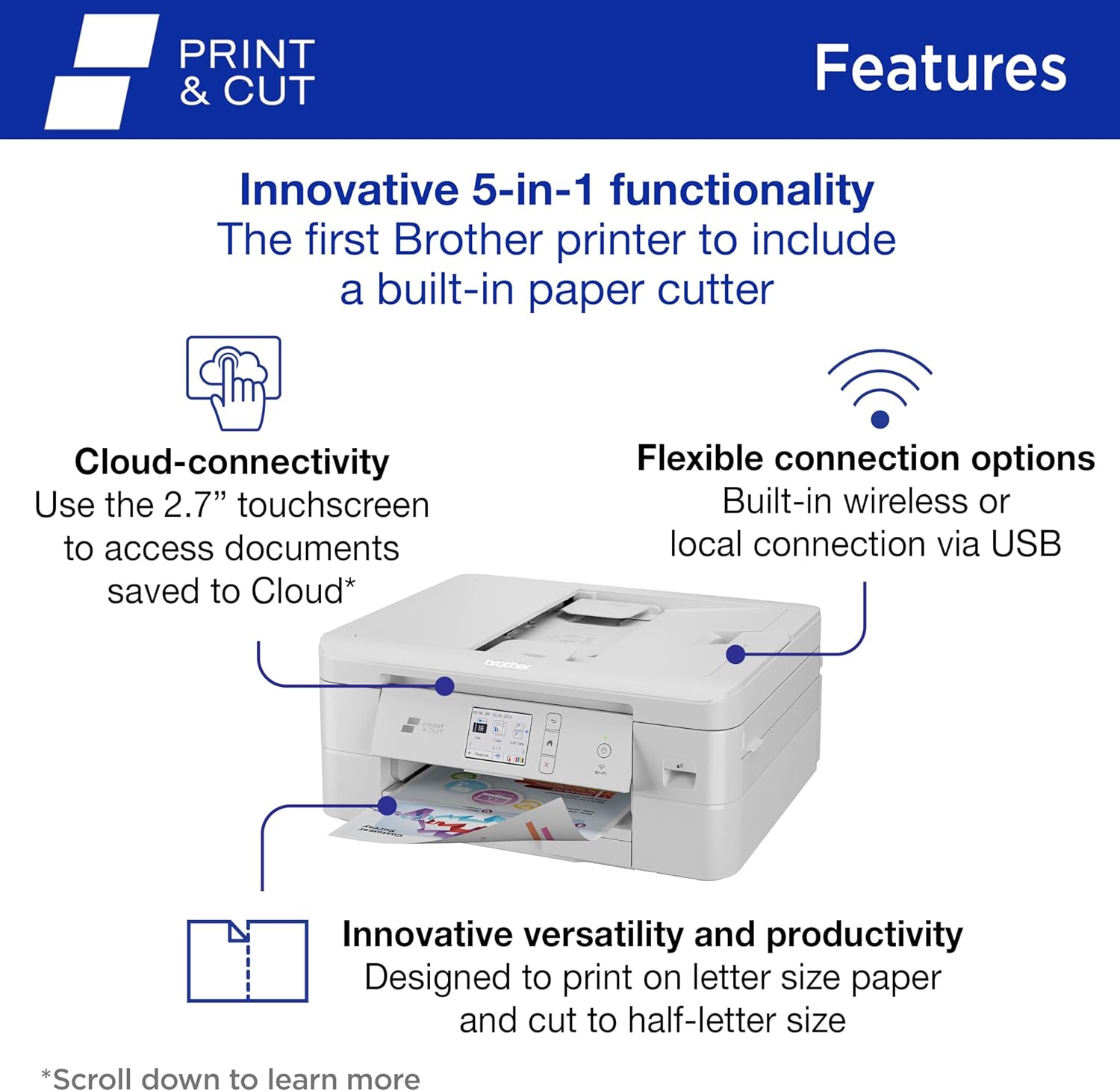 Brother DCP-J1800DW A4/A5 Print & Cut Multifunction Inkjet Wireless Printer+ADF+Paper Cutter LC431