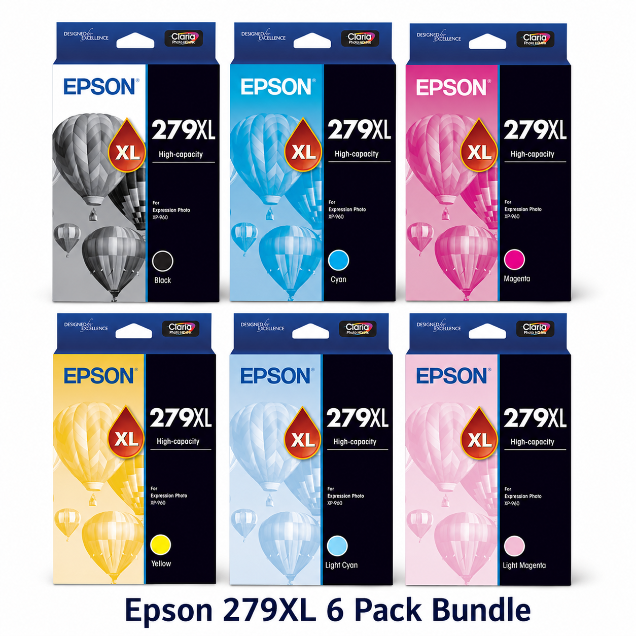 Genuine Epson 279XL Claria Photo HD High Capacity Ink Cartridge 6 Pack for XP-980 [C13T16L192-C13T16L692]