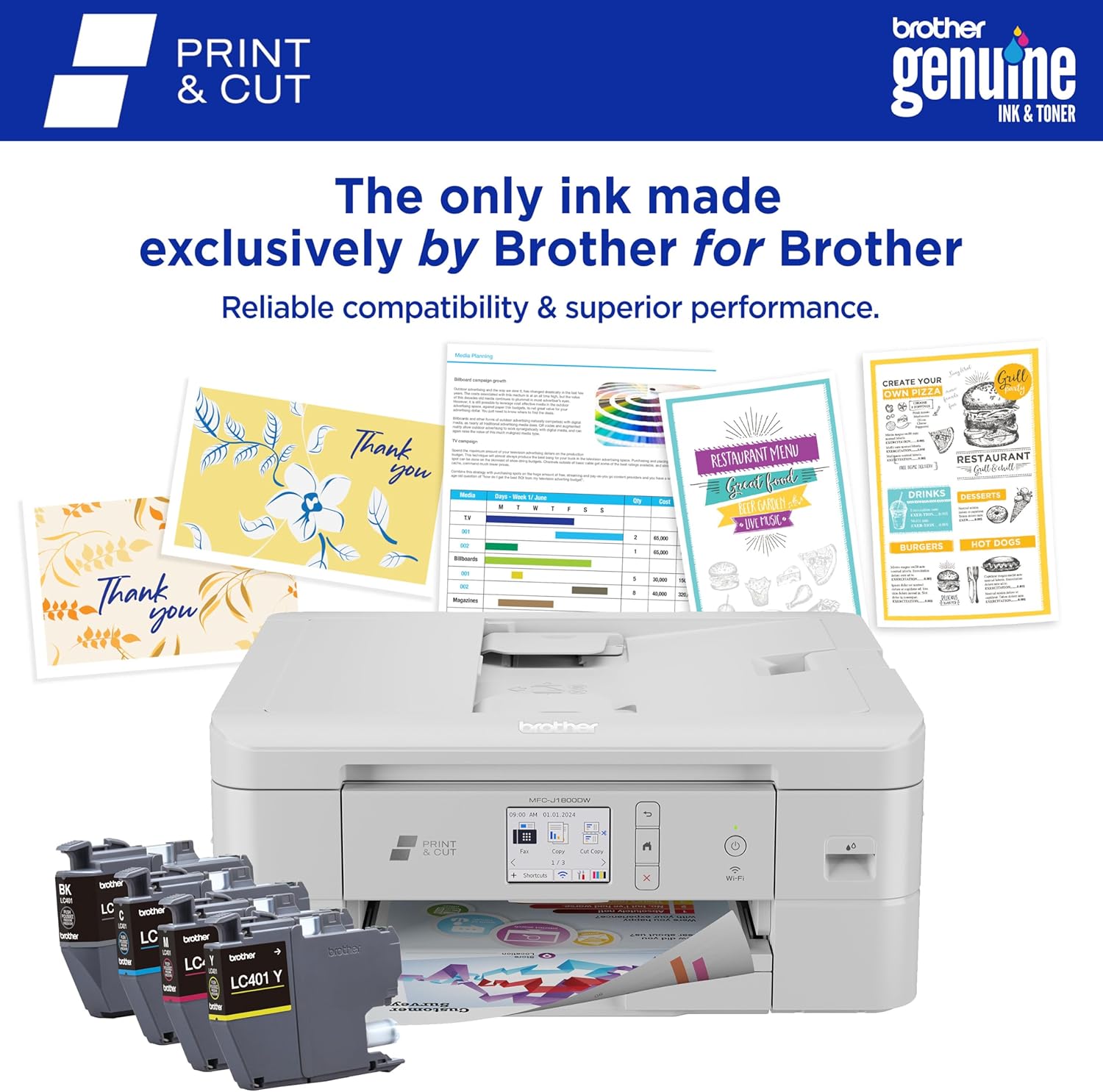 Brother DCP-J1800DW A4/A5 Print & Cut Multifunction Inkjet Wireless Printer+ADF+Paper Cutter LC431