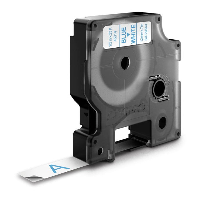 Genuine Dymo D1 Blue-on-White Label Tape 12mm x 7m (45014)
