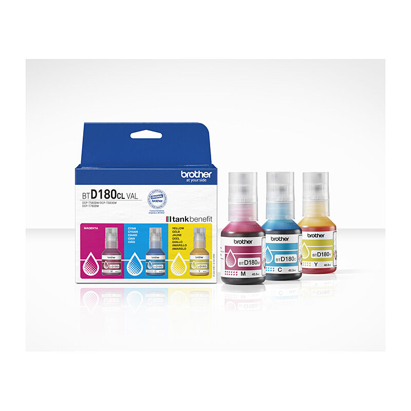 Genuine Brother BTD180CLVAL C/M/Y Ink Refill Bottle Value Pack for DCP-T580DW DCP-T780DW 5K (48.8ml)