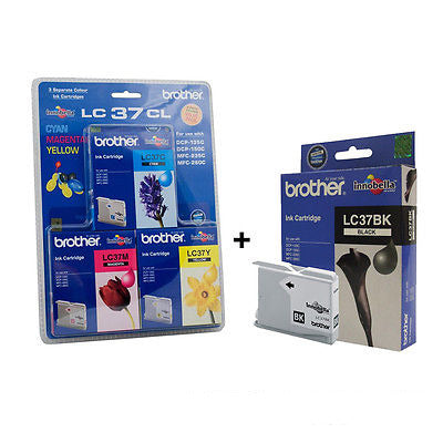 Bundle: 4x Pack Genuine Brother LC-37 Ink Cartridge Set for DCP135C DCP150C DCP235C (1BK,1C,1M,1Y)