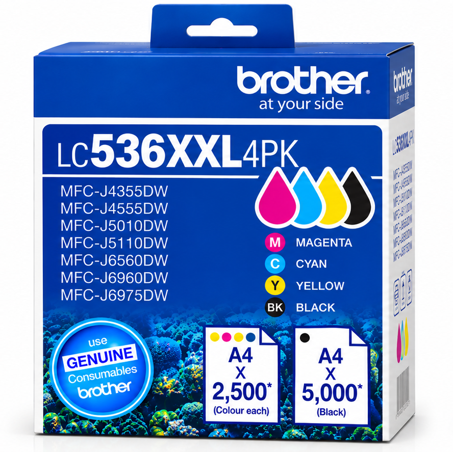 4x Pack Genuine Brother LC536XXL C/M/Y/K Extra High Yield Ink Cartridge Set [LC536XXL4PK]