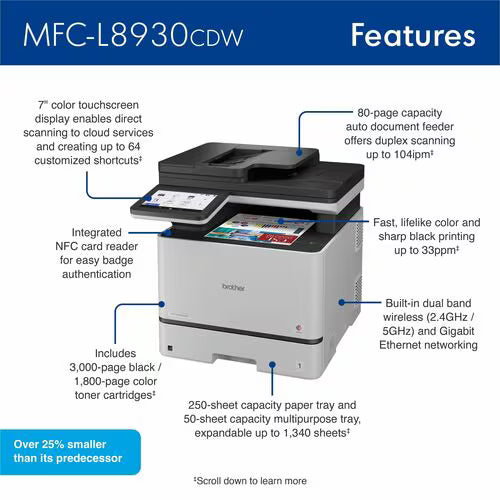 Brother MFCL8930CDW A4 Colour Laser Multifunction Printer for Business / Education / Medical Centre