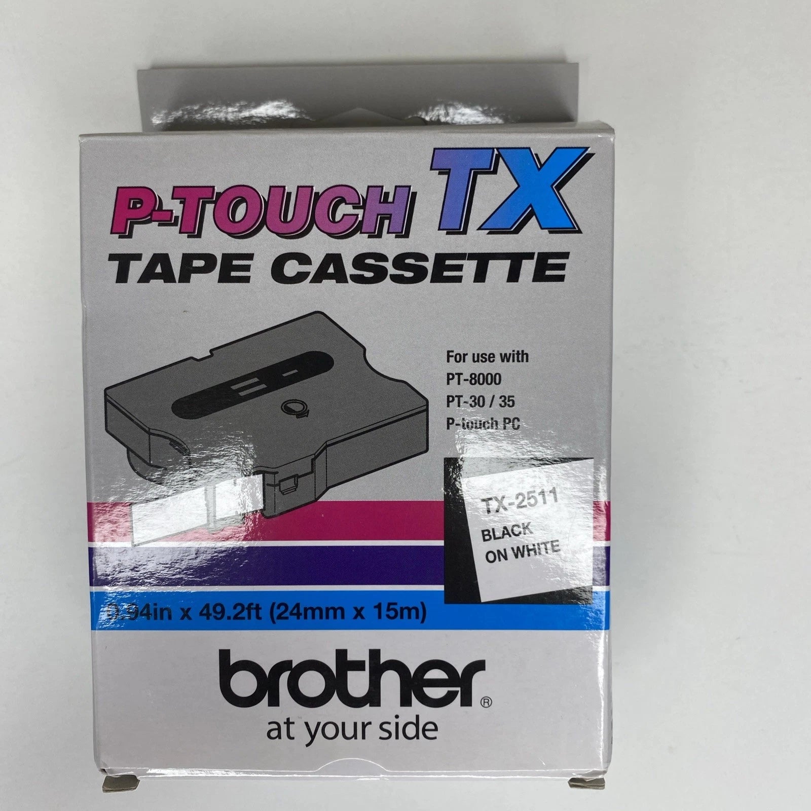 Genuine Brother TX-251 laminated labelling tape 24mm 15m black-on-white for PT7000 PT8000 PTPC [TX2511]