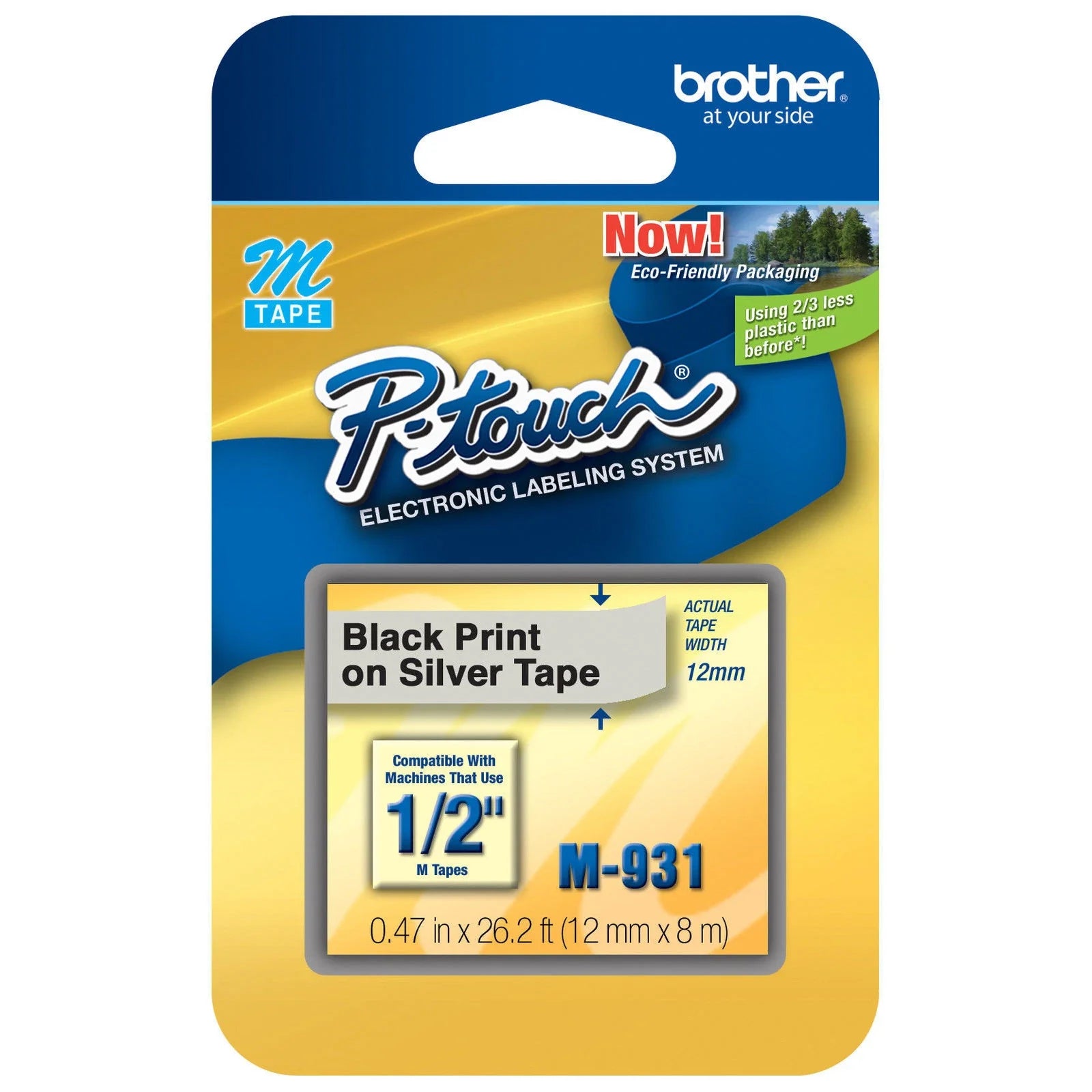 Genuine Brother M-931 Labelling Tape Black on Silver
