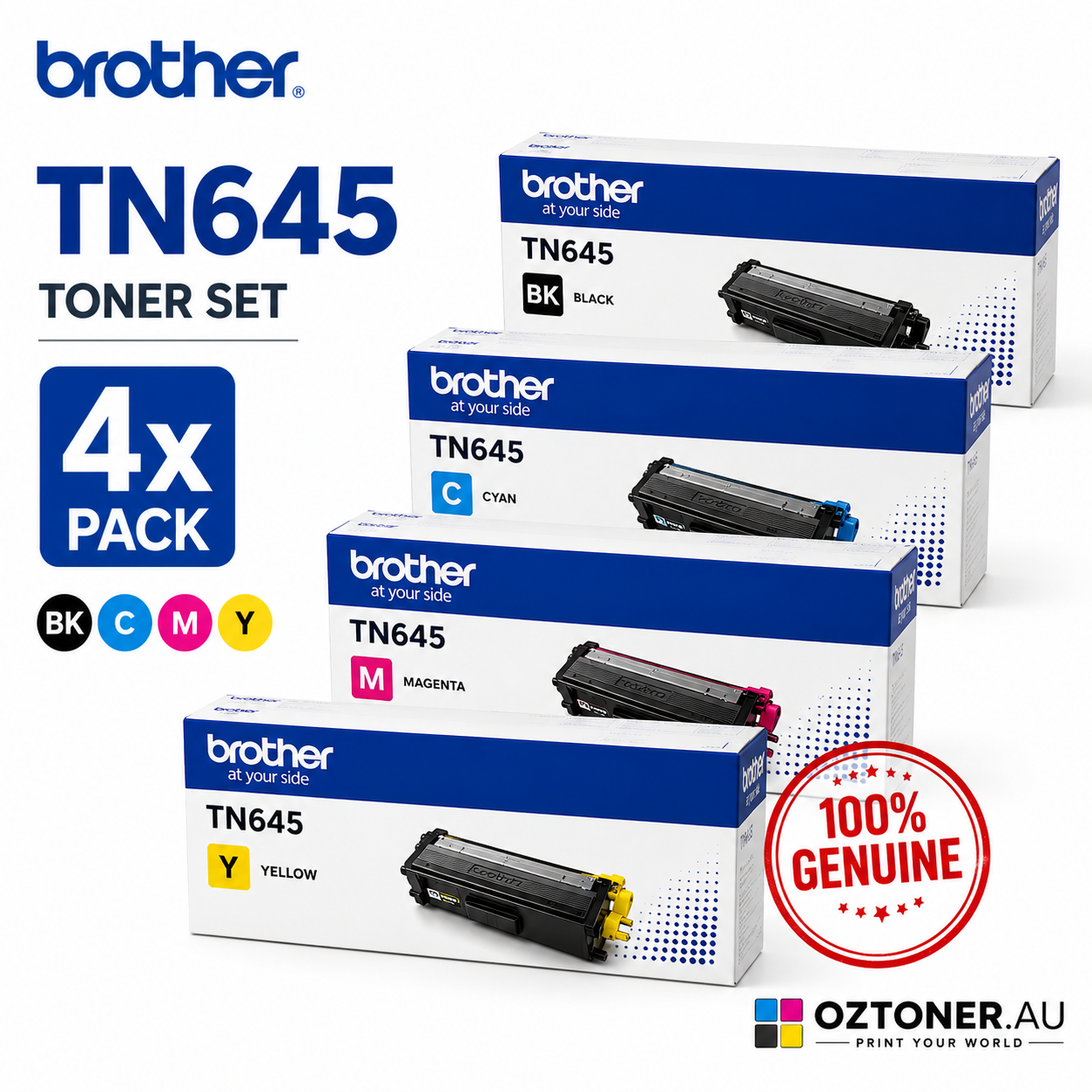 *Bundle* 4x Pack Brother TN645 C/M/Y/K Toner Cartridge Set Standard Yield