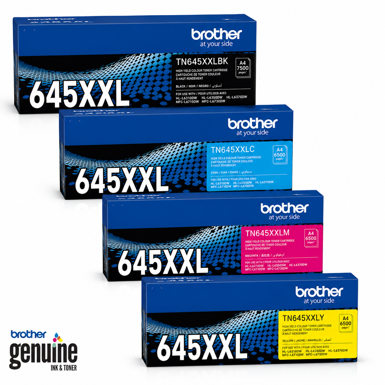 Brother 4x Pack TN645XXL C/M/Y/K Toner Cartridge Set Extra High Yield [TN-645XXL]