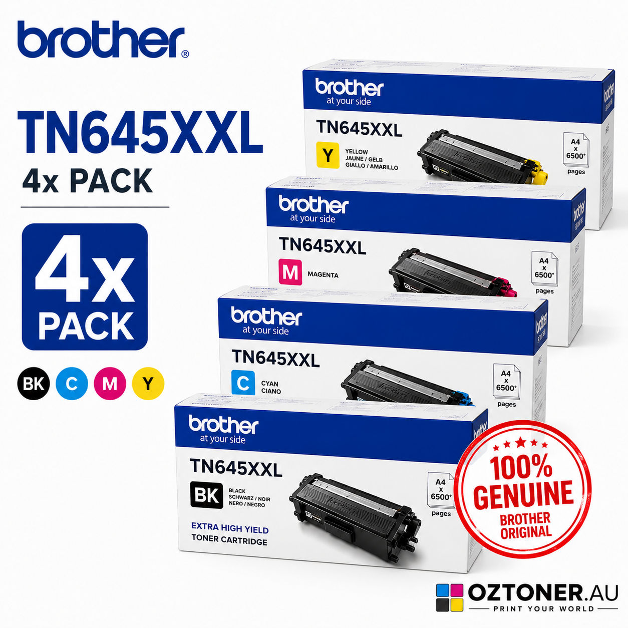 *Bundle* 4x Pack Genuine Brother TN645XXL C/M/Y/K Toner Cartridge Set Extra High Yield [TN-645XXL]
