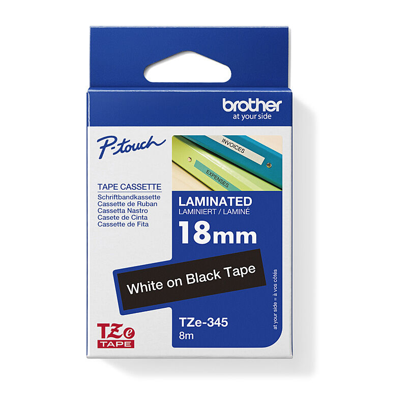 Brother TZe-345 White-on-Black 18mmx8m Laminated Labelling Tape [TZ345]