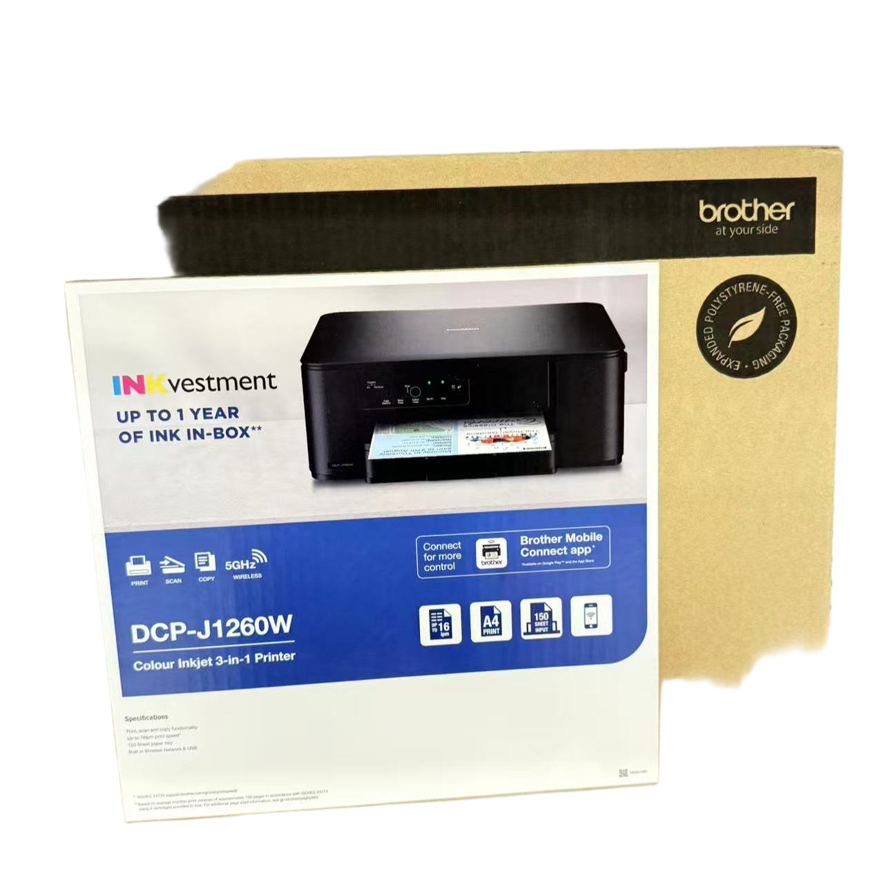 Brother DCP-J1260W A4 Wired & Wireless 3-in-1 Inkjet Multifunction Printer+LC531 Ink Set