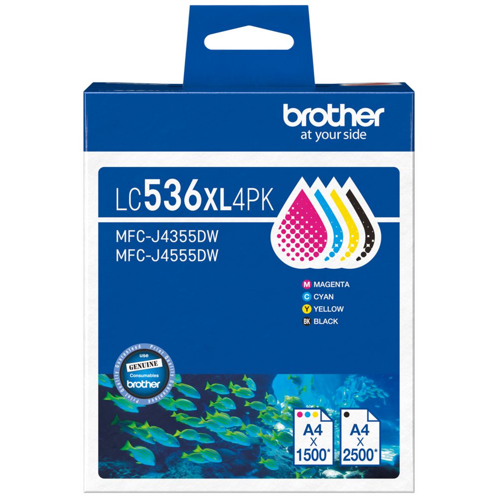4x Pack Brother LC536XL Ink Cartridge Set High Yield for MFC-J4355DW MFC-J4555DW