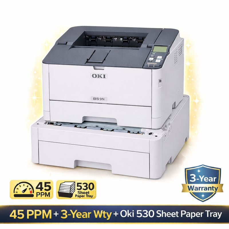 Bundle:OKI B513DN A4 Mono Laser Duplex Printer 45PPM+3-Year Wty+530 Sheet Paper Tray [YA8001-6500G056]