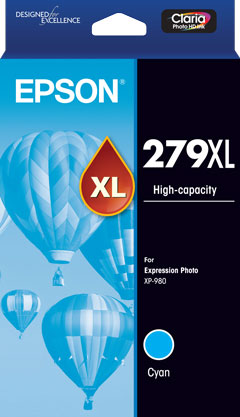 Genuine Epson #279XL High Capacity Claria Photo HD Cyan Ink Cartridge for XP980 [C13T16L292]