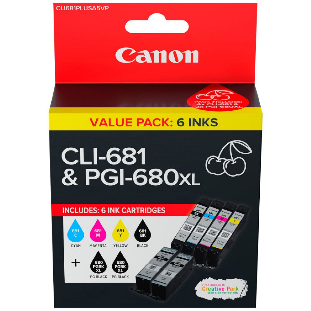 *Bundle* 6x Canon PGI-680XL Black Twin Pack & CLI681-C/M/Y/K Ink Cartridge Value Pack [CLI681PLUSA5VP]