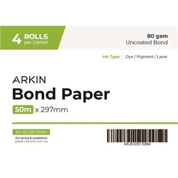 Arkin Bond Paper 80GSM - 297mm x 50m 4 Rolls/CTN (CHRAR-BO297-50M4 / 179132)