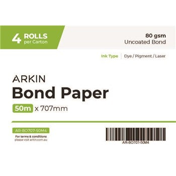 Arkin B1 Bond Paper 80GSM - 707mm x 50m 4 Rolls/CTN (CHRAR-BO707-50M4 / 179136)