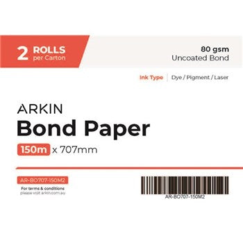 Arkin B1 Bond Paper 80GSM - 707mm x 150m 2 Rolls/CTN (CHRARBO707-150M2 / 179142)