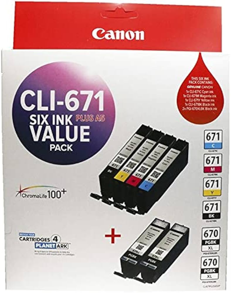 6x Pack Genuine Canon CLI 671-C/M/Y/K and 2x PGI670XL-BLACK Ink Cartridge Value Pack