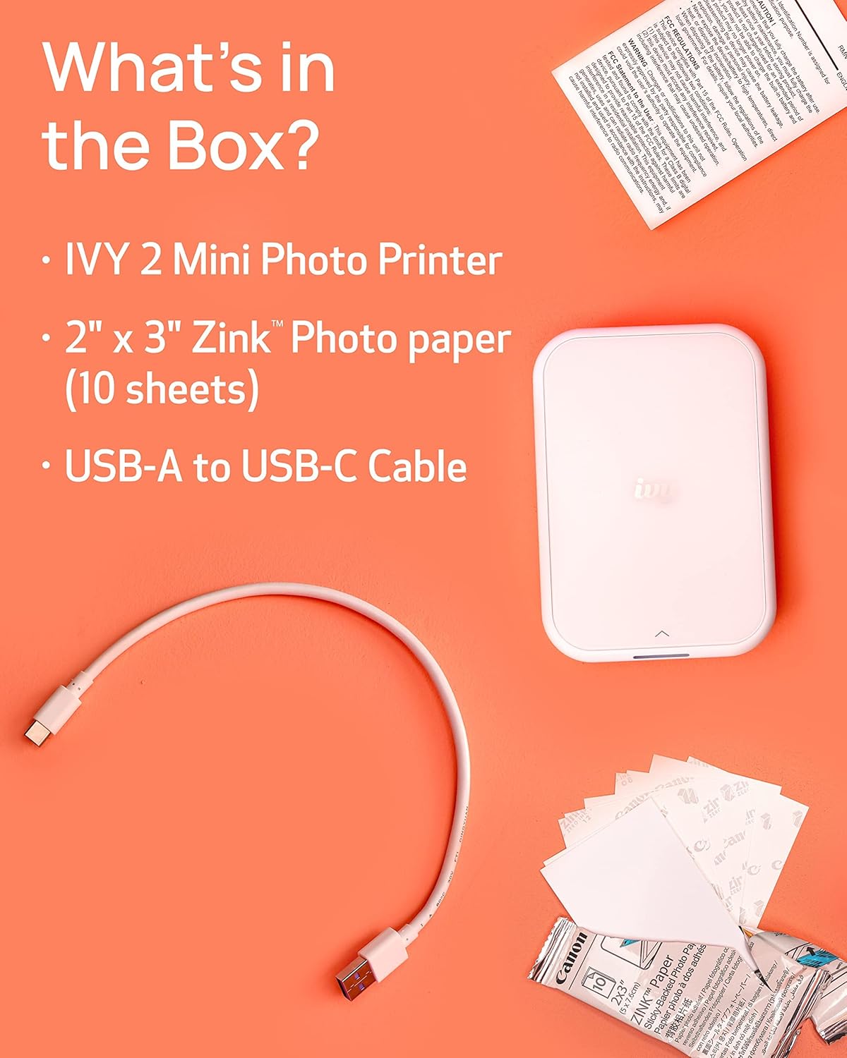 Canon Ivy 2 Mini Portable Photo Printer [WHITE] iOS & Android Devices [5452C018]