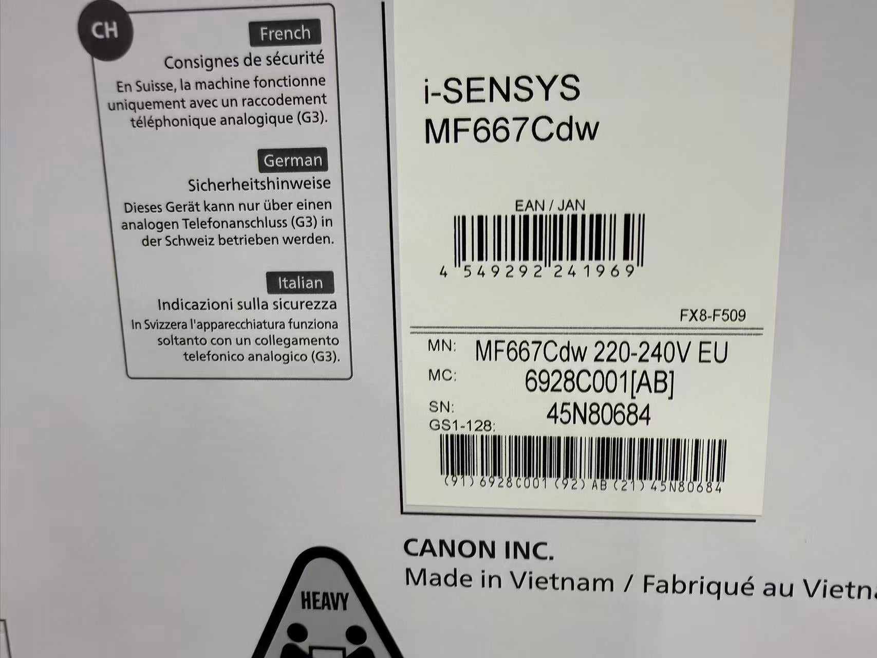 Canon i-SENSYS MF667CDW A4 Colour Laser Wireless Multifunction Printer Duplex ADF Fax 25PPM