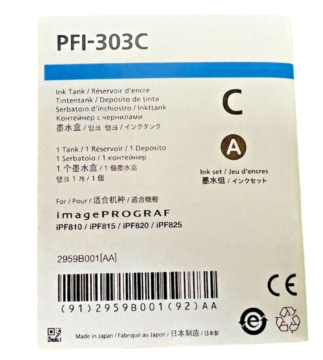 Genuine Canon PFI-303 Cyan Ink for IPF810 IPF815 IPF820 IPF825 330ML [PFI-303C]