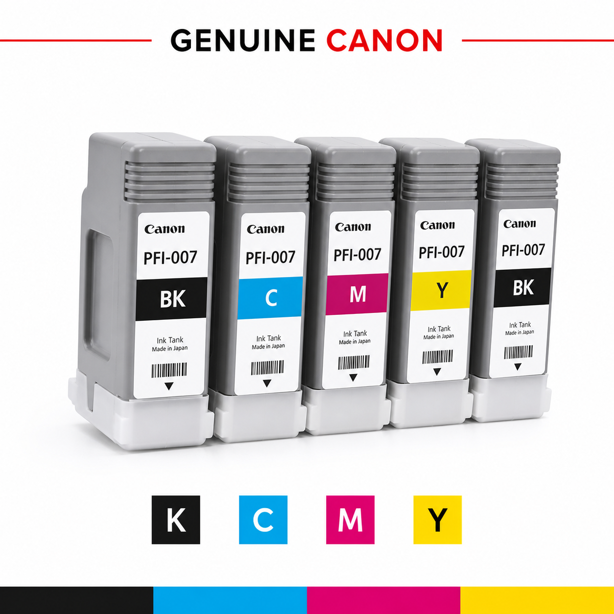 Bundle: 5x Pack Genuine Canon PFI-007 C/M/Y/K Ink Cartridge Set (1BK,1C,1M,1Y)