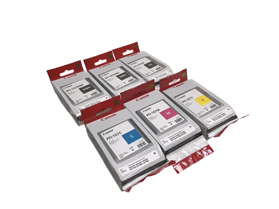 Bundle: 6x Pack Genuine Canon PFI-107 2x MBK+1x BK/C/M/Y Ink Cartridge Set for IPF670 IPF770