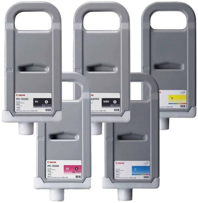 *SALE!* 5x Pack Genuine Canon iPF810/iPF815/iPF820/iPF825 PFI-703 C/M/Y/BK/MBK Pigment Ink Set [700ml]
