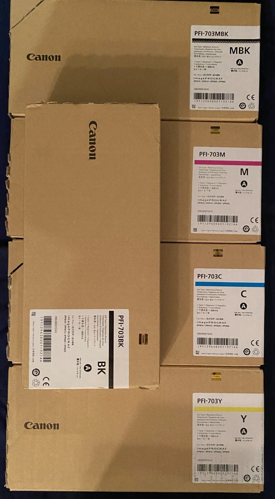 *SALE!* 5x Pack Genuine Canon iPF810/iPF815/iPF820/iPF825 PFI-703 C/M/Y/BK/MBK Pigment Ink Set [700ml]