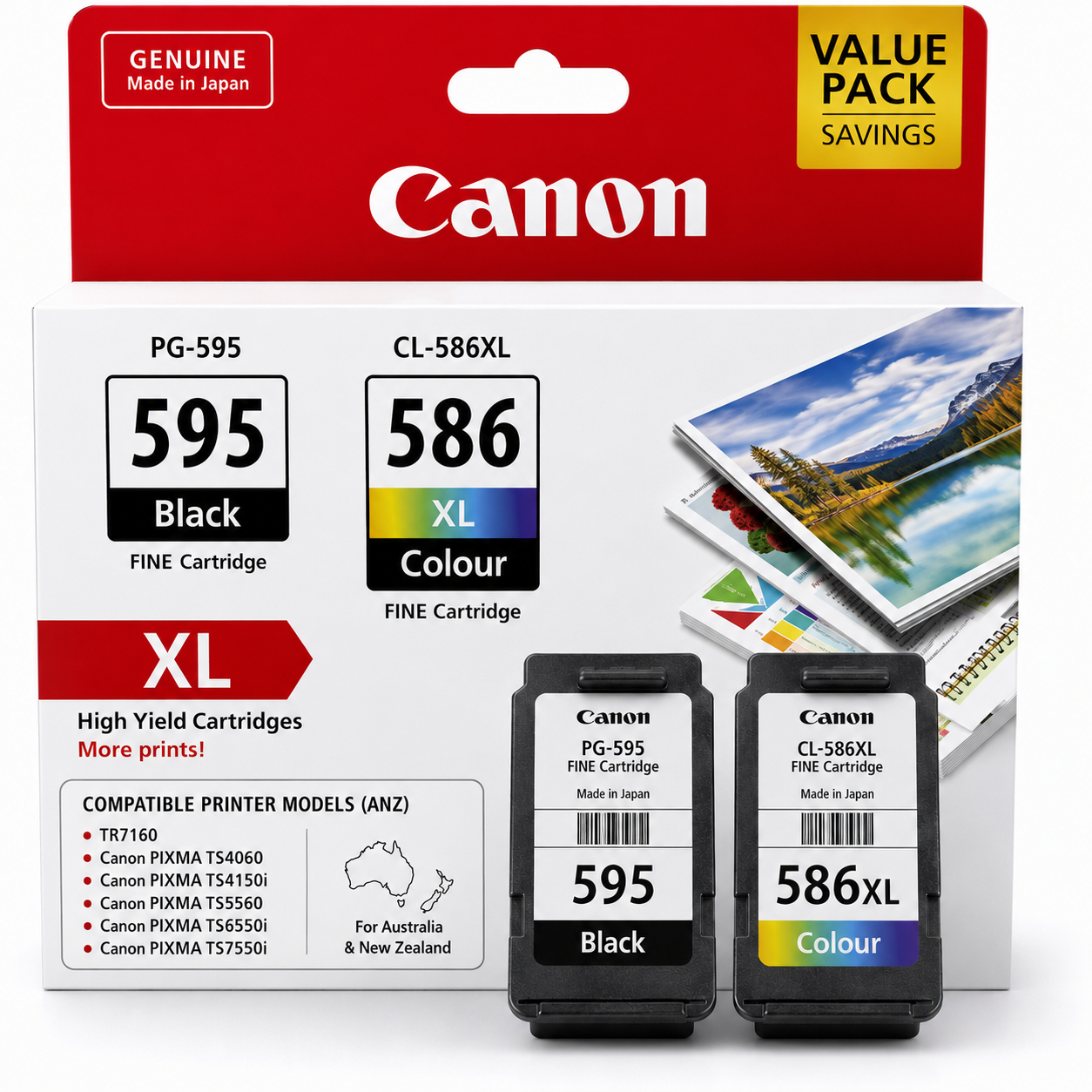 *Bundle* Genuine Canon PG-595 Black & CL-586XL High Yield Colour Ink Cartridge Set for PIXMA TS4060